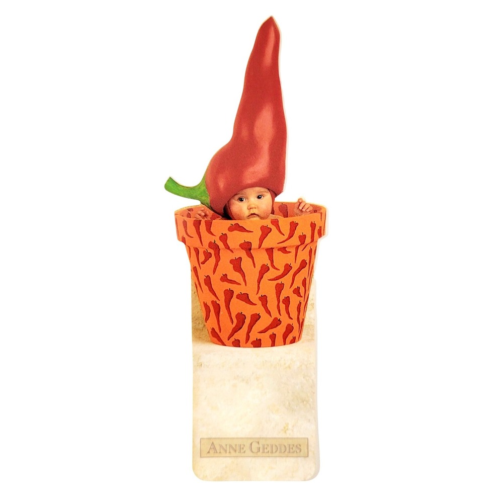 Vintage 90s Anne Geddes Bookmark, red Chili Pepper Baby, 1997, Antioch KSO-33286